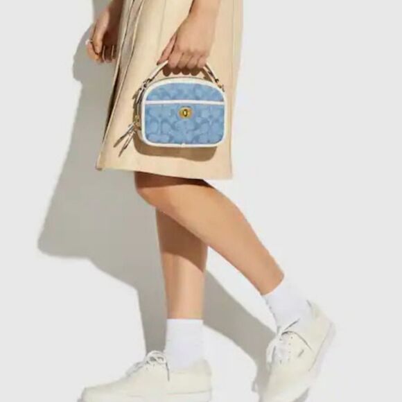 RETAIL Coach Quilted Riley Top Handle Lunchbox Bag- Washed Denim/Light Chambray - Picture 6 of 12